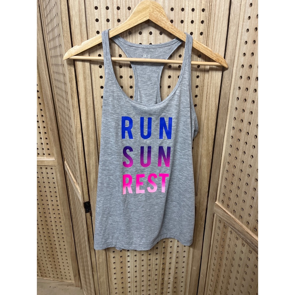 GapFit Mens Heather Gray Run Sun Rest Graphic Racerback Tank Top Size M